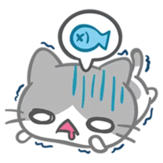 😩 猫, 魚, 悲しい, 疲れた, 漫画, ステッカー telegram sticker