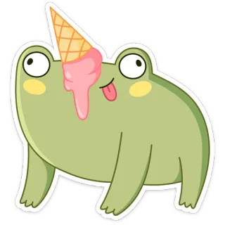 😜 กบ, ไอศกรีม, น่ารัก, การ์ตูน, สติกเกอร์, ของหวาน, แปลก, ตลก telegram sticker
