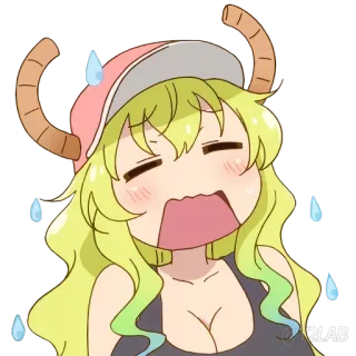 😩 Lucoa Miss Kobayashi's Dragon Maid Anime, Dragón, Kawaii, Lindo, Avergonzado, Sudando whatsapp sticker