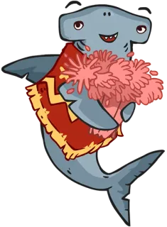 💐 shark, cartoon, cute, animal, sea creature, cheerleader, pom poms telegram sticker
