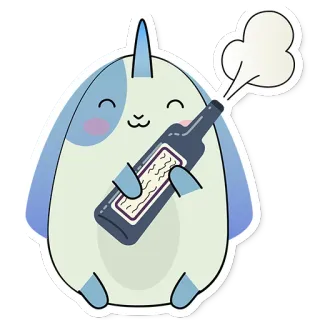 🐇 narwhal, cartoon, wine bottle, alcohol, cute, kawaii, animal telegram sticker