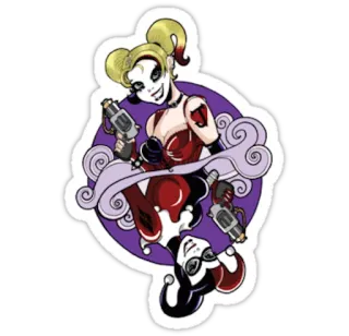 🔫 Harley Quinn Arlequina, DC Comics, vilã, armas, personagem de quadrinhos telegram sticker