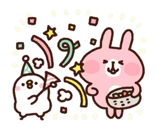 🎉 kawaii, rabbit, party, cute, celebration, confetti, friendship, bunny whatsapp sticker