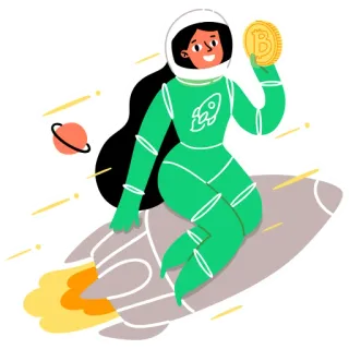 👩‍🚀 espacio, cohete, criptomoneda, bitcoin, dibujos animados, astronauta, moneda telegram sticker