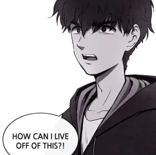 🙄 HOW CAN I LIVE OFF OF THIS?! domanda, anime, manga, fumetto, preoccupazione, povertà telegram sticker