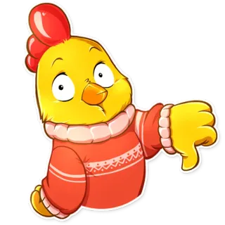 👎 ไก่, นก, การ์ตูน, สัตว์, ไม่ชอบ, ไม่ถูกใจ, เสื้อกันหนาว telegram sticker