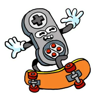 🛹 геймпад, скейтборд, мультфильм, игры, ретро, наклейка whatsapp sticker
