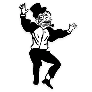 😜 trollface, meme, dancing, top hat, black and white telegram sticker