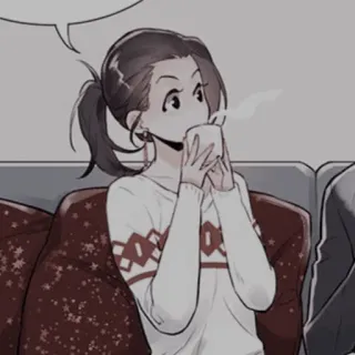 🍢 ผู้หญิง, ดื่ม, กาแฟ, เสื้อสเวตเตอร์, การ์ตูน, ภาพเหมือน telegram sticker