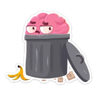 🍌 cerveau, poubelle, ordures, benne à ordures, drôle, dessin animé, déchets, organe whatsapp sticker