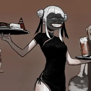 😂 ペペ, ミーム, キャラクター, イラスト, 女の子, ウェイトレス, チャイナドレス telegram sticker