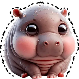😰 ippopotamo, animale, carino, cartone animato, mammifero, kawaii telegram sticker