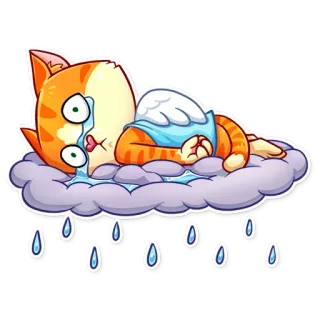 😢 고양이, 울음, 슬픔, 구름, 비, 스티커, 이모티콘 whatsapp sticker