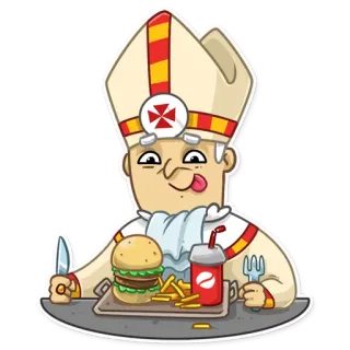 🍔 pope, cartoon, burger, fries, food, religion, catholicism telegram sticker