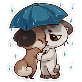⛈ dibujo animado, perro, gato, paraguas, lluvia, lindo, pegatina whatsapp sticker
