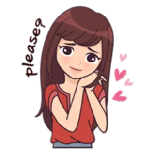 😟 please Cartoon, Mädchen, Herzen, Flehend, Süß, Anfrage whatsapp sticker