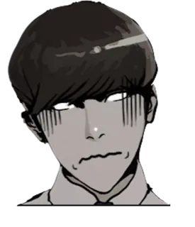 ☹ en colère, contrarié, émotionnel, animé, manga, personnage, noir et blanc telegram sticker