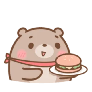 😋 urso, desenho animado, hambúrguer, comida, fofo, animal telegram sticker