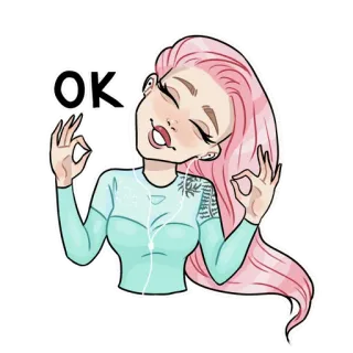 👌 OK ок, женщина, девушка, розовые волосы, наушники, чилл, расслабленная telegram sticker
