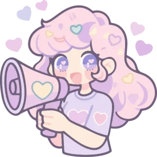 📢 cute, kawaii, megaphone, pastel, heart, girl, announcement telegram sticker