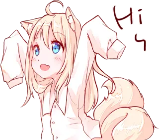 👋 Hi Anime, Manga, Fuchs Mädchen, Süß, Kawaii, Hallo, Hallo telegram sticker