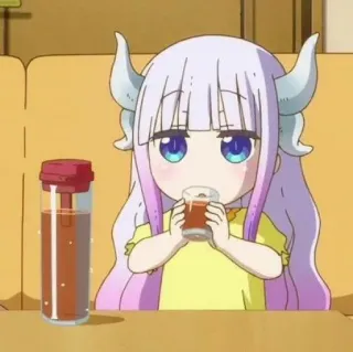 🍮 Kanna Kamui Miss Kobayashi's Dragon Maid animé, dragon, mignon, kawaii, boisson, Kanna, chibi telegram sticker