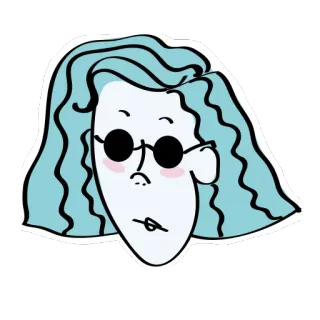 😎 cartone animato, personaggio, occhiali, capelli blu, donna, illustrazione, adesivo telegram sticker