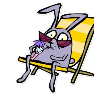 🍸 coelho desenho, cadeira de praia, óculos de sol, coquetel, relaxamento, verão whatsapp sticker