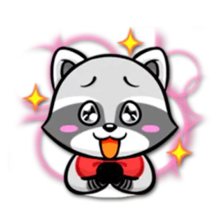 😄 raton laveur, mignon, kawaii, dessin animé, animal, autocollant, nœud papillon, paillettes whatsapp sticker