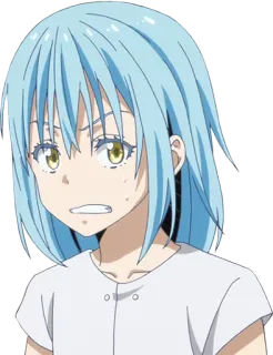 😬 Rimuru Tempest That Time I Got Reincarnated as a Slime Anime, Isekai, Slime, Cabelo azul, Preocupado telegram sticker