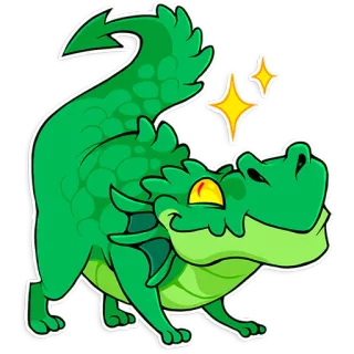 🤩 dragão, desenho animado, fofo, brilhos, verde, animal, réptil telegram sticker