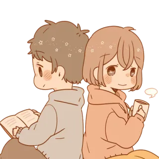 ☕ carino, leggere, caffè, coppia, cartoni animati, kawaii telegram sticker