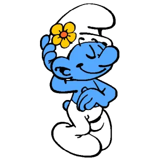 😚 Smurf การ์ตูน, สเมิร์ฟ, ดอกไม้, น่ารัก, สีฟ้า whatsapp sticker