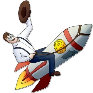 😜 bitcoin, krypto, rakete, finanzen, investition, mann telegram sticker