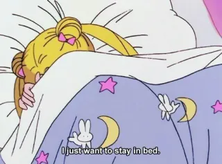 😴 Usagi Tsukino Sailor Moon I just want to stay in bed. アニメ, 女の子, ベッド, 眠い, 月, 星, 漫画 telegram sticker