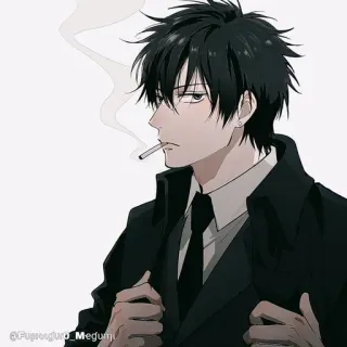 🚬 anime, fumando, hombre, cigarrillo, pelo negro, personaje de anime whatsapp sticker