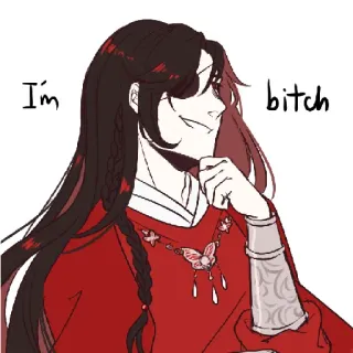 😈 I'm bitch anime, personage, rode kleding, grijns telegram sticker