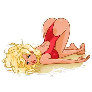 😵 woman, beach, swimsuit, cartoon telegram sticker