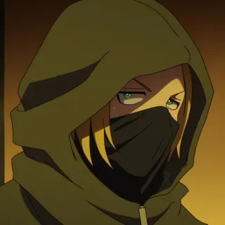🧯 anime, hoodie, character, mask, blonde, green eyes telegram sticker