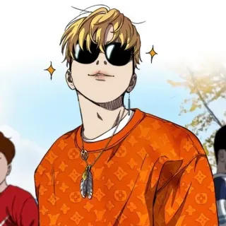 🌟 Anime, Occhiali da sole, Uomo, Arancione, Louis Vuitton, Personaggio telegram sticker