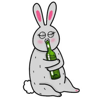 🍾 Hase, Cartoon, Tier, betrunken, Flasche, Party, Ostern telegram sticker