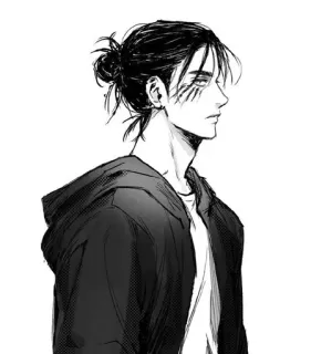 🖤 Eren Yeager Attack on Titan アニメ, マンガ, エレン・イェーガー, 進撃の巨人, キャラクター, イラスト, 白黒 telegram sticker