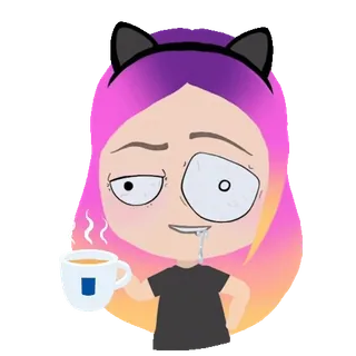 🥴 cat ears, purple hair, cup, sleepy, cartoon, digital art, tired, cute telegram sticker