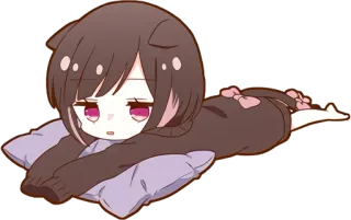 😏 Chibi, Anime, Manga, Cartoon, Niedlich, Entspannt, Liegend, Kissen telegram sticker