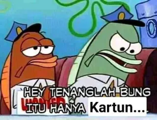 👮‍♂ HEY TENANGLAH BUNG ITU HANYA Kartun... สพันจ์บ็อบ, การ์ตูน, ตลก, ตำรวจ, ปลา whatsapp sticker