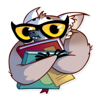 🤓 キツネザル, 眼鏡, 本, 読書, 漫画, 動物 telegram sticker