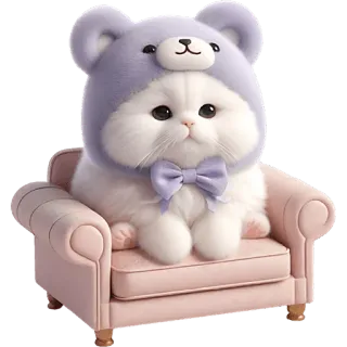 🫠 gato, gatito, lindo, adorable, animal, mascota, sofá, lazo, gorro de oso telegram sticker