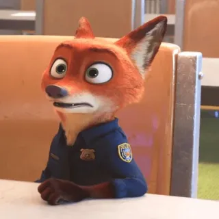 😮 Nick Wilde Zootopia animal, raposa, polícia, uniforme, desenho animado, Zootopia, oficial telegram sticker