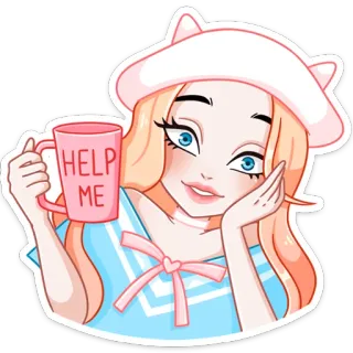 ☕ HELP ME девушка, милый, аниме, мультфильм, помощь, кружка, кот, уши telegram sticker