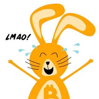 😂 LMAO! bunny, bitcoin, crypto, lmao, internet slang, funny, cartoon telegram sticker